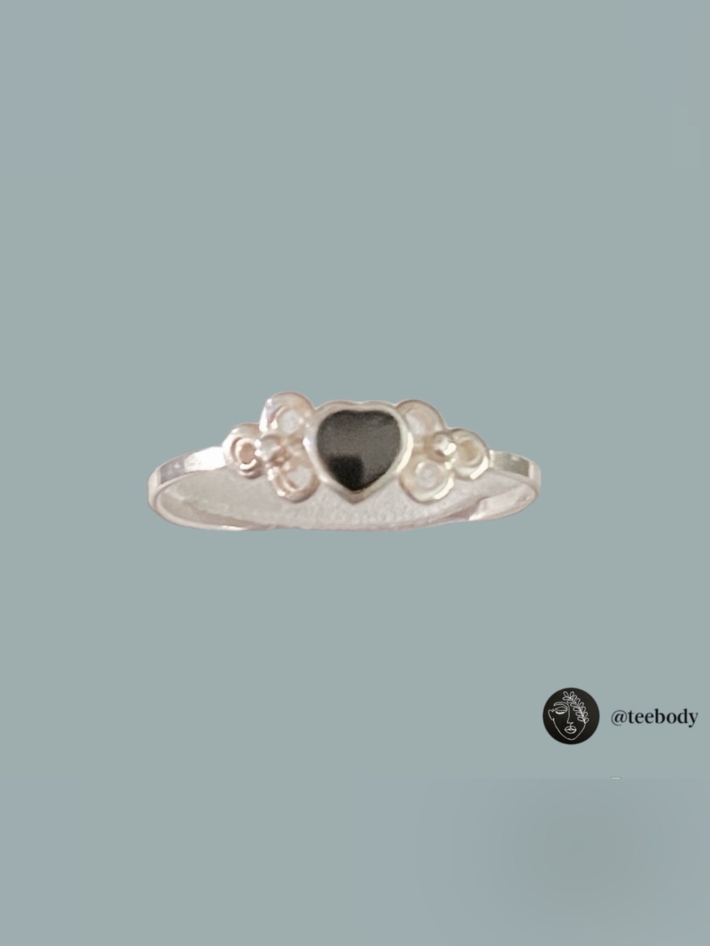 VTG Y2K Deadstock Sterling Silver Black Onyx Heart Ring Sz 6 NWT